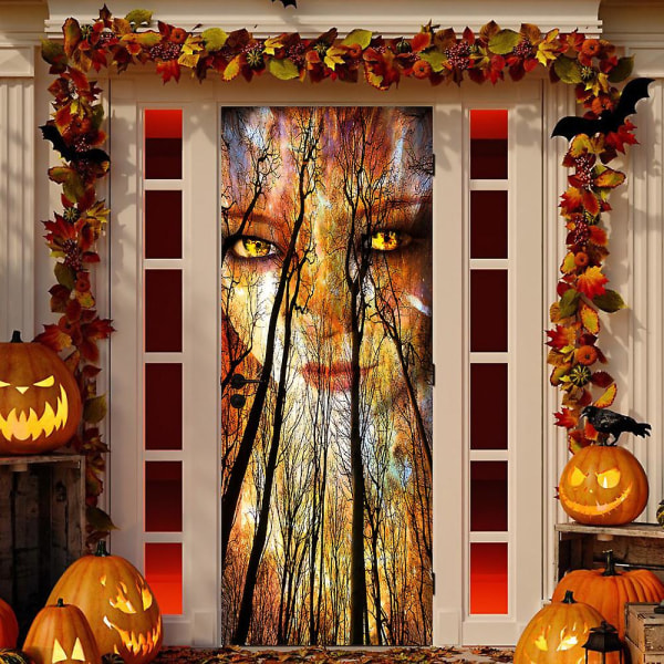 Halloween 3D Skogsspøkelses Dørklistremerker, 30 X 79 Tommer Skummel Skogsspøkelse Naturtro Dør Tapet Dekal for Halloween Dekorasjon, Fest Hjem Fjerner