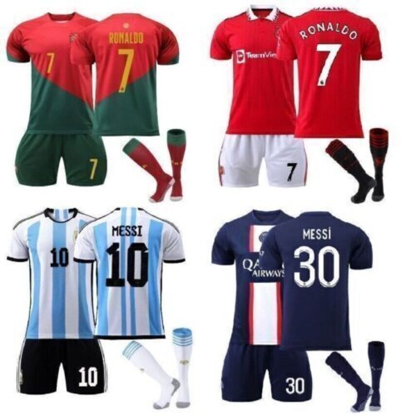 Nya Pojkar Barn Barn Fotboll Kit Kort Skjorta Socka Set Fotboll 22-23 argentina #10 24/(8-9 years)