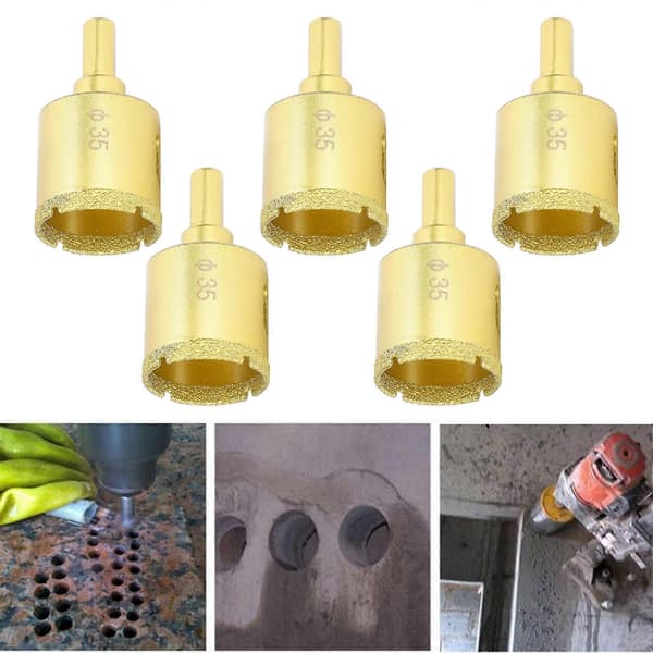5 stk diamantloddebor hullåpner for marmor, betong, glass, keramikk 35 mm