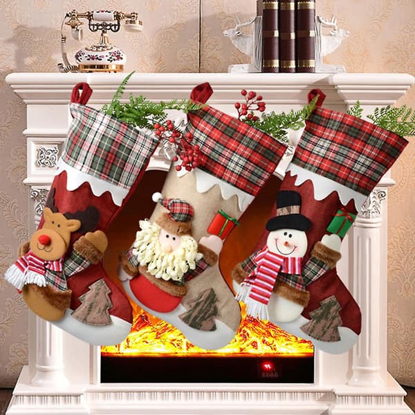 Julstrumpa 19' Stora strumpor Santa Snowman Ren Present Godispåse Dekor