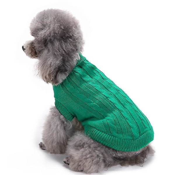 Pet Sweater, Turtleneck Knit Jumper Hundtröja Varm kappa Söt valp Kattkläder dark green xs