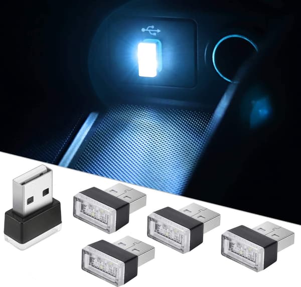 5 kpl Jäänsininen Auton LED-tunnelmavalot, Pistoliitäntävalot 5V Mini
