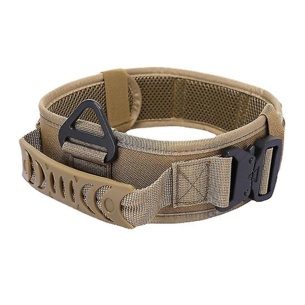 Stort taktiskt hundhalsband för hundträning, militärt justerbart hundhalsband i nylon , kraftigt metallspänne med handtag mud color