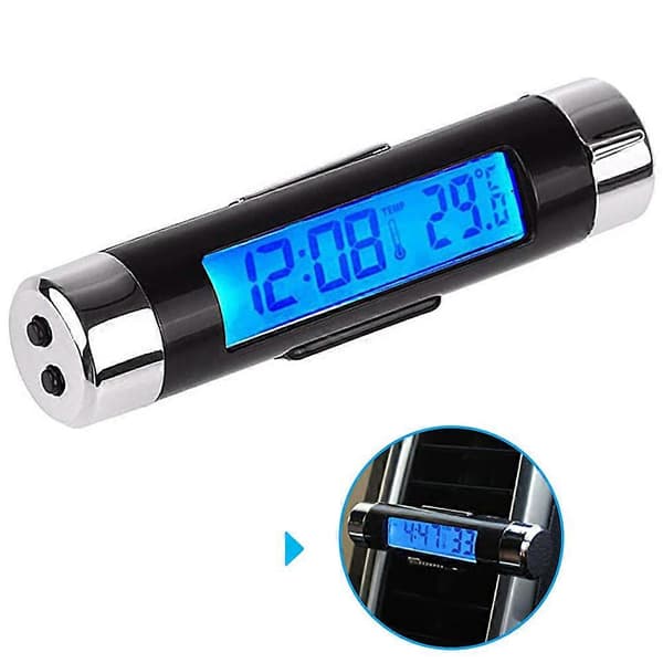 Bilklokke Termometer Tønneformet LCD-skjerm Luftventil Klips På LED Bil Digital Klokke Termometer