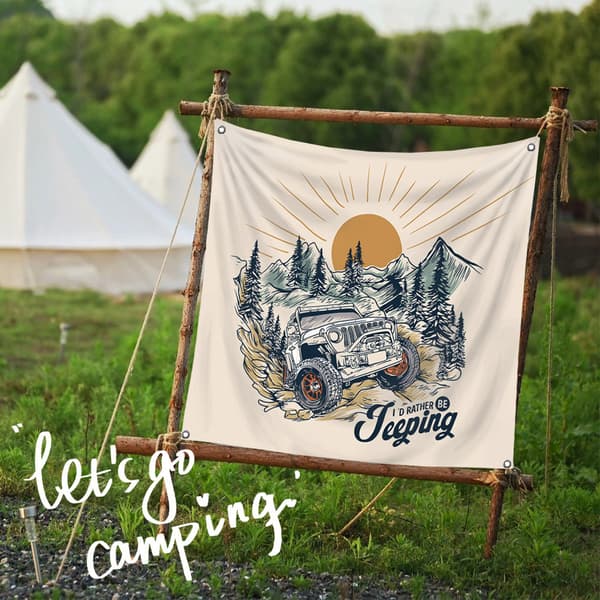 Camping hengende stoff bakgrunnsstoff, vindhengende stoff