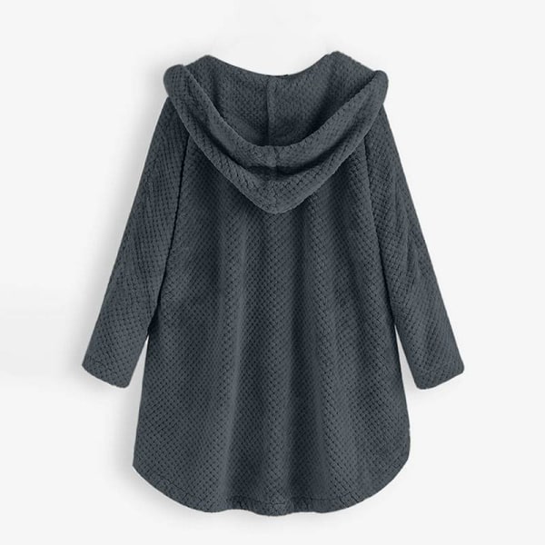 Dame Dobbelt Varm Hætte Frakke Lang Pels Cardigan Overtøj Jakke Grey 4XL