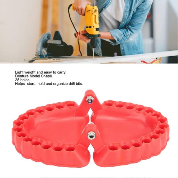 Tandprotese borebitsholder Tandprotese skruetrækker organizer 3D skulptur skrivebordsdekoration 28 huller rød uden bits