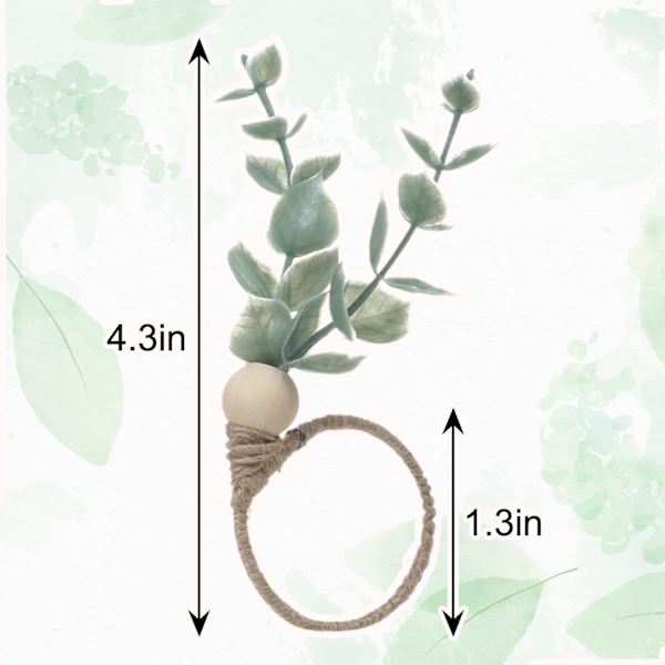 Servietringe Sæt med 6 Rustik Eukalyptus Træ Servietringe Boho Leaf Wood Bead