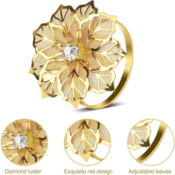 Hollow Out Flower Serviettringholder Metall Serviettringer Sett med 10 stk for