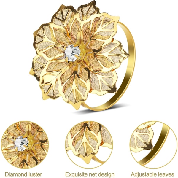 Ontto kukka lautasliinarenkaat, 20 kpl, hääjuhliin, lomajuhliin, joulupäivälliselle, hienot lautasliinapidikkeet, koristeellinen lahja () Imitation Gold