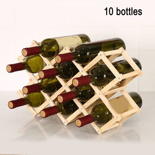 Sammenleggbar vinflaskeholder i tre Vinstativ rommer 3/6/10 flaskestativ for 10 bottle