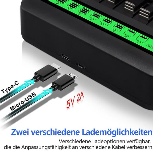 Batteriladdare USB-port Typ C-ingång rundcellsladdare