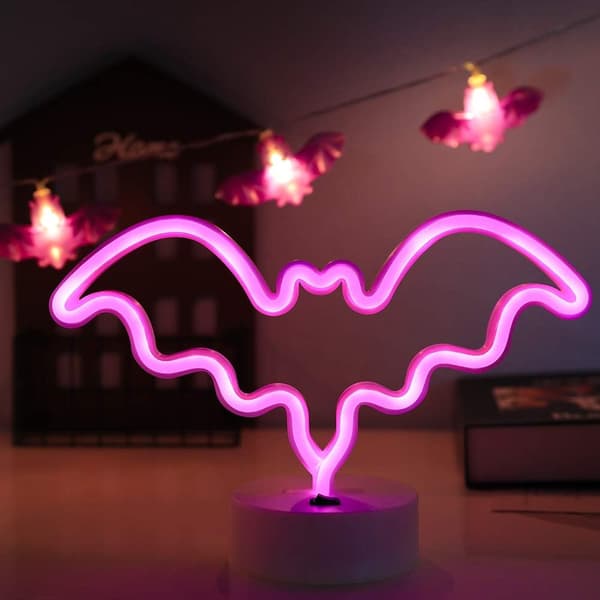 Rosa fladdermus Halloween Decoration Night Light, Batteri USB Dual