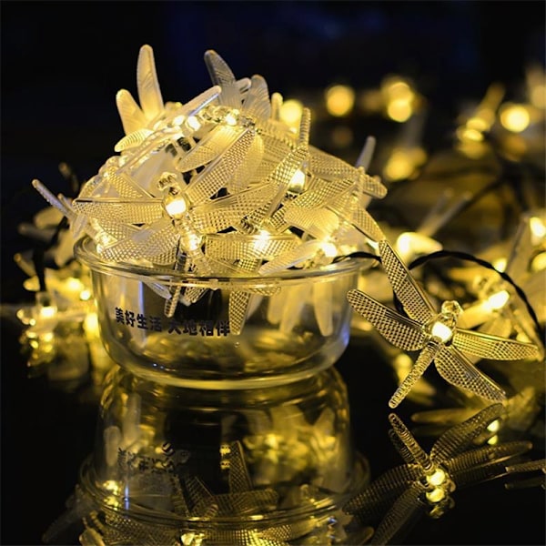 10 Varmhvite LED Dragonfly Solcellelamper