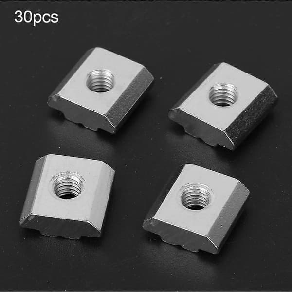 30 stk 30-serie T-spor muttere sett aluminiumsprofil gjenget T-glidemutter blokkfester (M6)