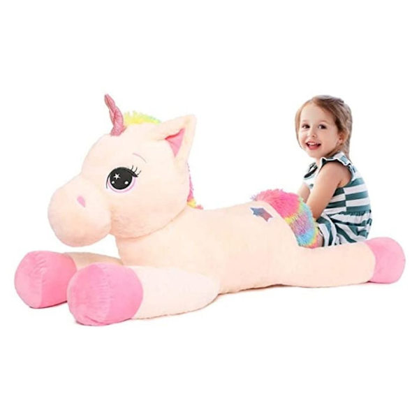 MorisMos Giant Unicorn Gosedjur 32`` Söt mjuk enhörning plyschleksak pink 43" beige 23.5"