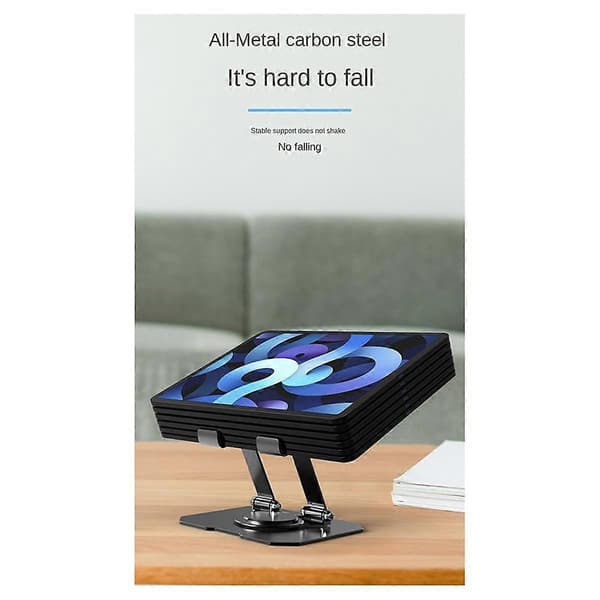 360 Tablet Stand Sammenklappelig og Løftende Holder Skrivebord Varmeafledning Base Beslag Sort