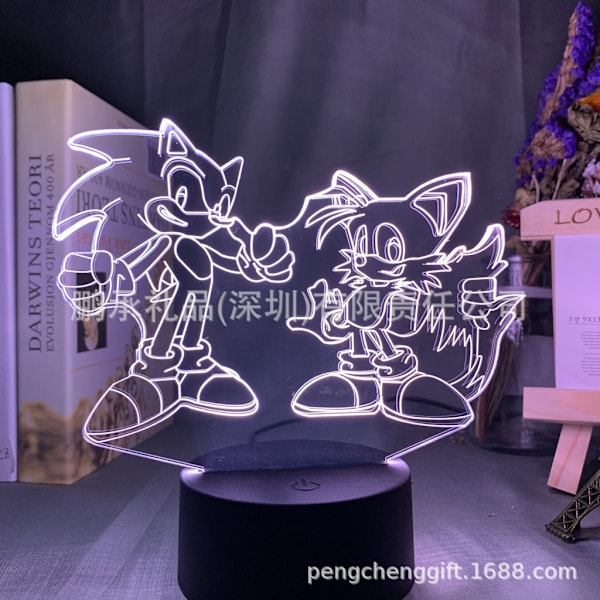 Sonic 3D Natlampe LED Farverig farveskiftende Crack Base + Controller YX37