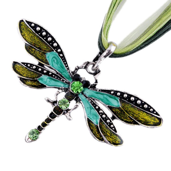 Dragonfly vintage ribbon string purple diamond necklace European and American children girls green
