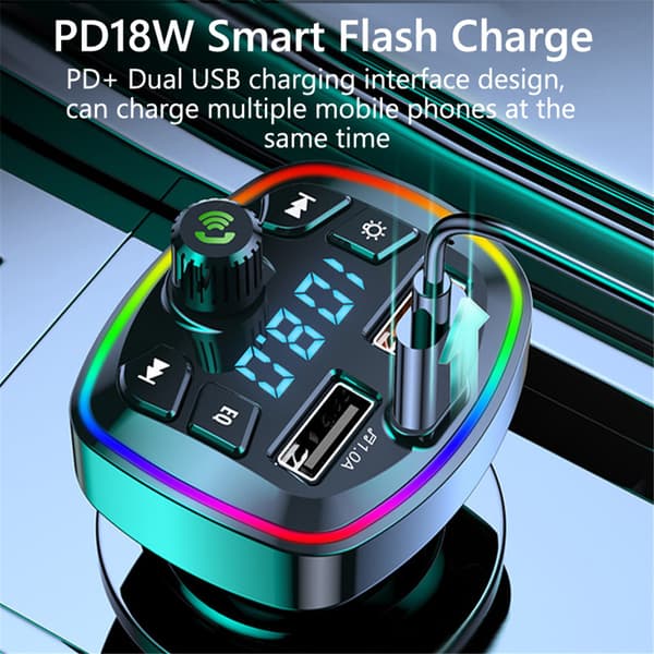 Bluetooth 5.0 FM-lähetin MP3-soitin PD18W -adapteri autoon
