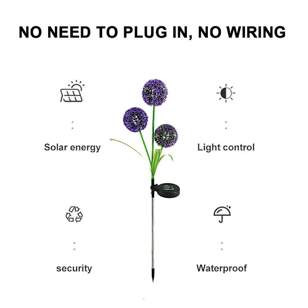 2 stk. Solar havelamper med mælkebøtteblomster designs til haven