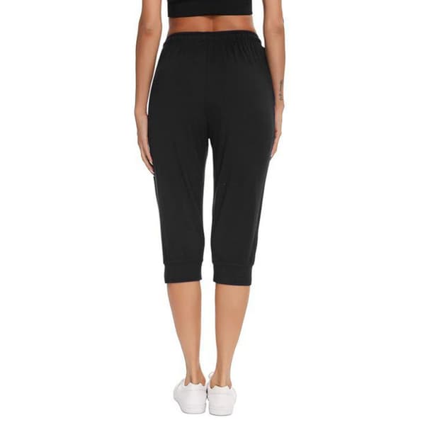 Dam Capri Byxor Elastisk midja Enfärgad Yoga bomull Byxor Black 2XL