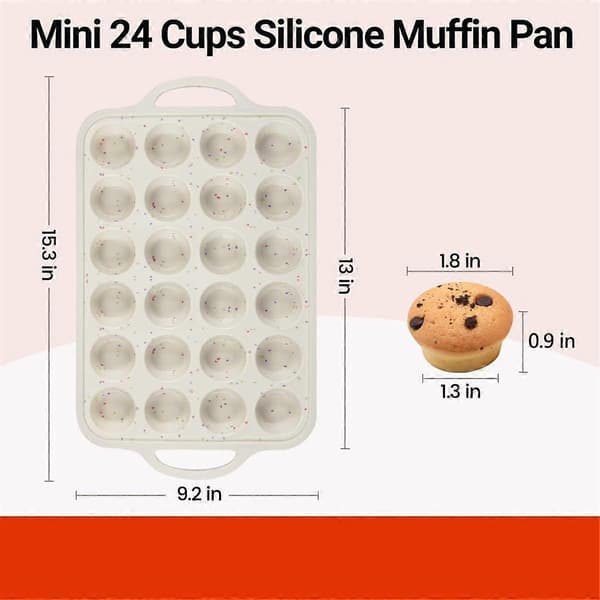 2-pakning Mini Muffinsform, Forsterket Ramme Mini Cupcakeformer 24 Kopper Nonstick Mini Muffins Silikonformer med Håndtak