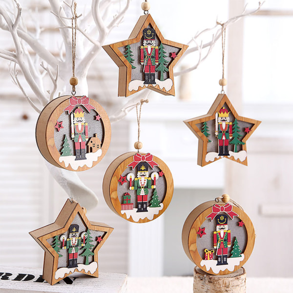 Jul trä hänge med led ljus valnöt soldat hänge för julgran hem fest dekoration hängande prydnad null - C Pentagram
