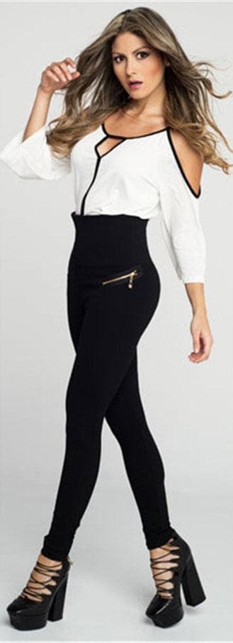 Svarta Shapingtights - hög midja, mode Zipper Black L