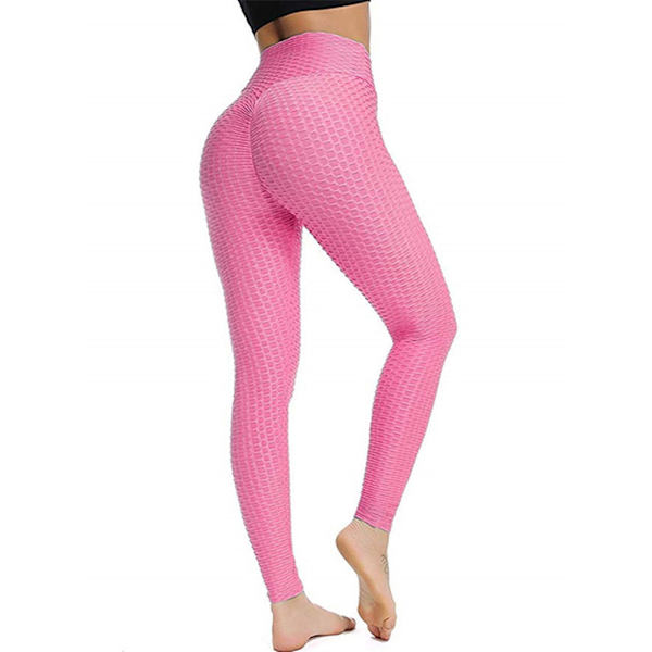 Leggings til kvinder, numseløftende bukser til kvinder, højtaljede mavekontrol trænings yogabukser til kvinder, ferskenfarvede sportsleggings til piger L (rosa)
