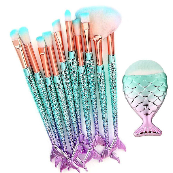 Sjöjungfrusminkborstar, 11 delar Sjöjungfrusminkborstar Sjöjungfrusminkborstar Set Professional Foundation Concealer Cosmetics