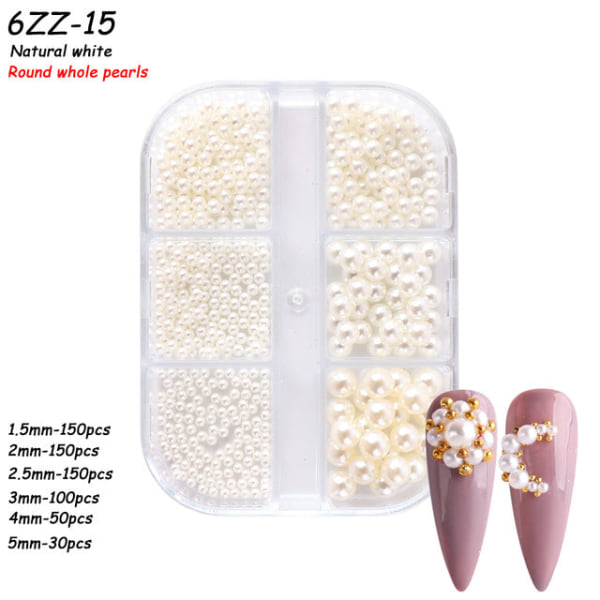 Kynsikoristeet Nail Art -puoliympyrä Täysi ympyrä Värikäs Helmi Aurora 6-ruudukko Helmi ZZ01 12g 6-grid Pearl ZZ15