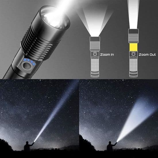 Ultrasterk LED-lommelykt, USB-ladbare, 5 lysmoduser, A