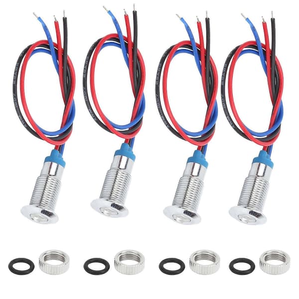 4 sett ferdigkoblet runde LED-er 2-farget vanntette metalllys felles katode 8mm 36V (rød og blå)