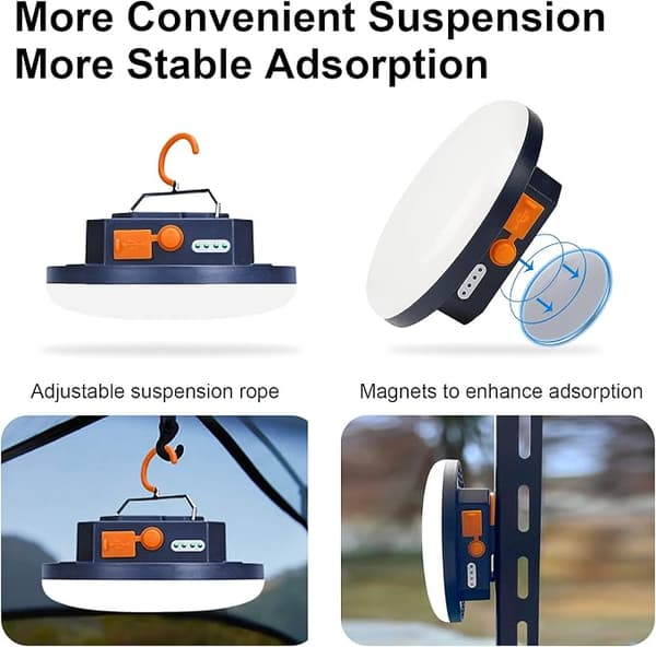 Bærbar Campinglampe (Gul USB-Lading), 4800mAh Powerbank