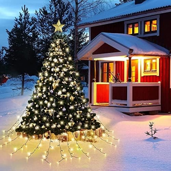 2m * 8 rader julgransljus med ring, 280 lysdioder Fairy Twinkle Lights för 6 - 8 fot Xmas Tree