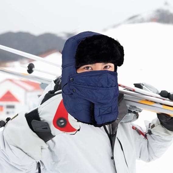 Polstret pilot hat - marineblå med vindtæt maske, unisex rytterhat