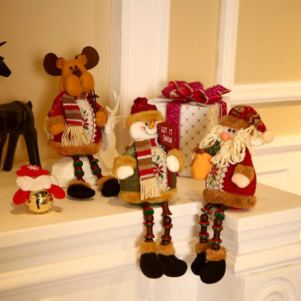 3 stycken Sittande Santa Claus Snowman Renjul