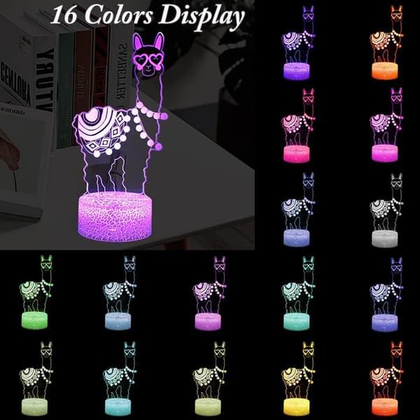 Lama Natlampe, 3D Alpaca Illusion Lamper Børn LED Des