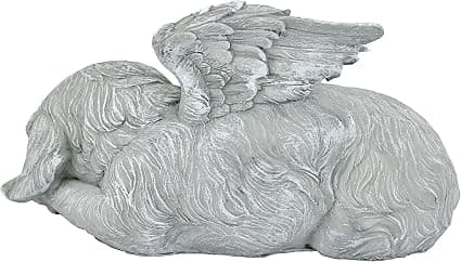 Hund Pet Angel Honor Staty Gravsten, 24cm, Harts, Antik Sten