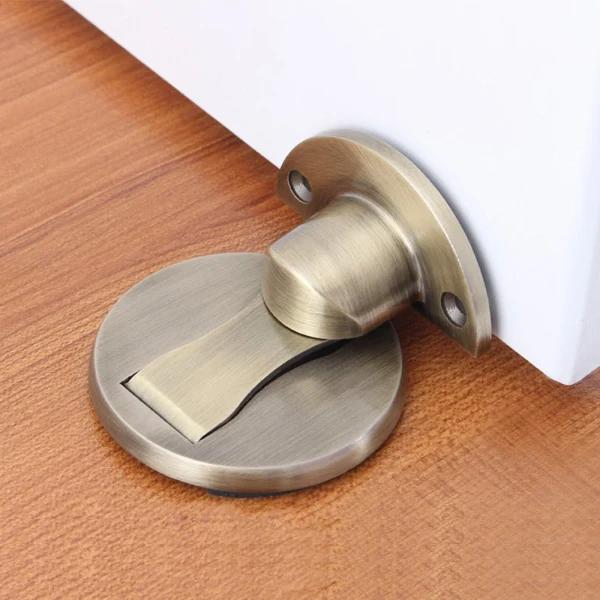 Magnetiska dörrstoppare osynligt borstad satinnickel, borrade hål med 3M lim, svart, 2 st