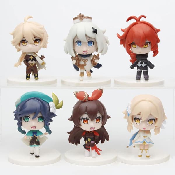 Genshin Impact Figur Sæt med 6 stk Q Version Anime Action