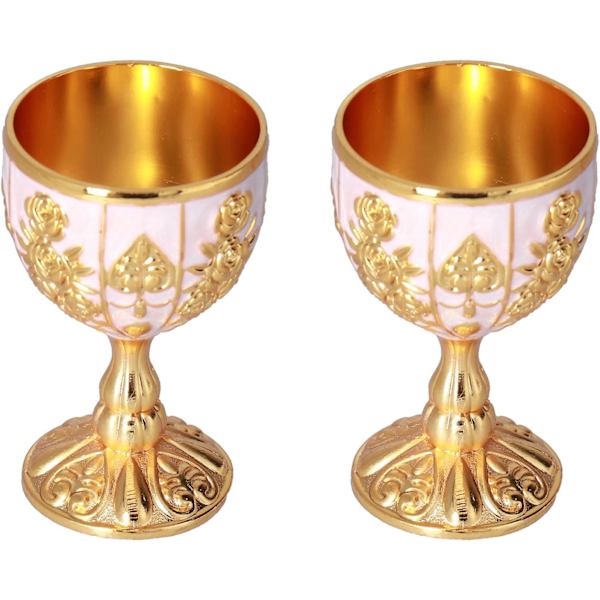 2 kpl Royal Chalice -kohokuvioitu kuppi, vintage-käsintehty pikari kuvioilla (kultavalkoinen) White