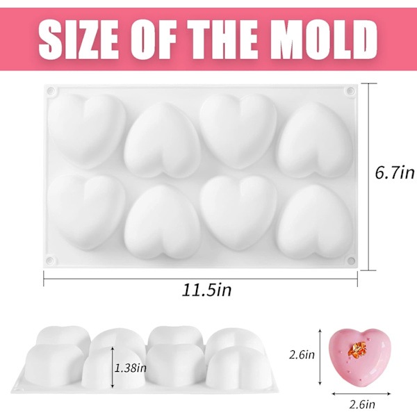 2-pack molds för bakning, 3D-hjärtformade molds för alla hjärtans dag molds