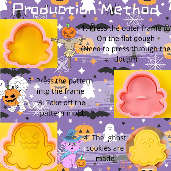 Ghost Cookie Cutter Set - 10 delar plaststämpel för Halloween bakning