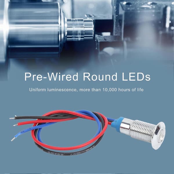 4 sett ferdigkoblet runde LED-er 2-farget vanntette metalllys felles katode 8mm 36V (rød og blå)