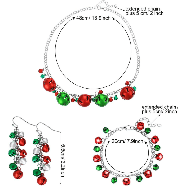 4 delar Christmas Bell smycken Set innehåller Bells Halsband Armband Dangle