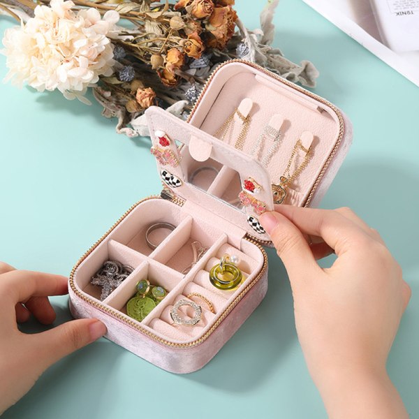 Plys fløjl lille smykkeskrin Halskæde Ring organizer White