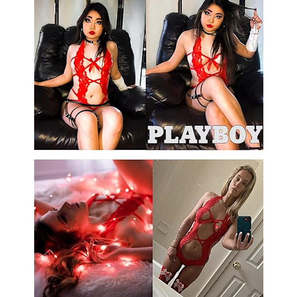 1 stycke (röd) Damunderkläder i ett stycke Deep V Teddy Sexig Bodysuit