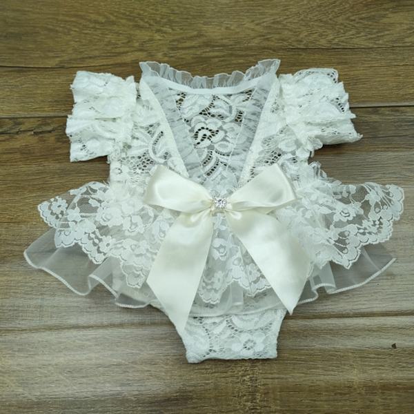 2 stk/sett Nyfødt fotografi rekvisitter Baby Girls Blonde Romper Rhinestone Pannebånd